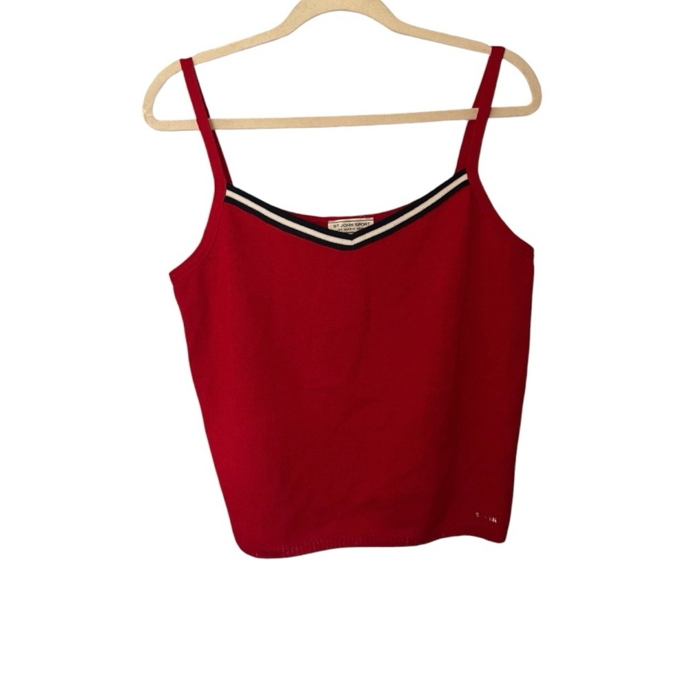St. John Sport by Marie Gray Red Strappy V-Neck blouse with Contrast Trim
